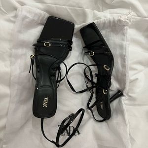 Zara Black Patent Heeled Sandals